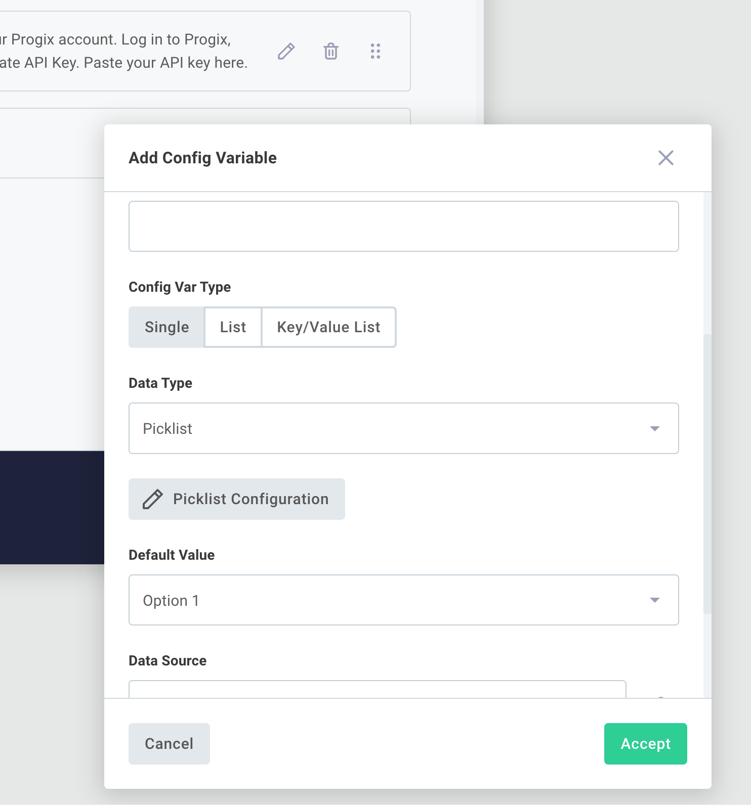 Config variables drawer